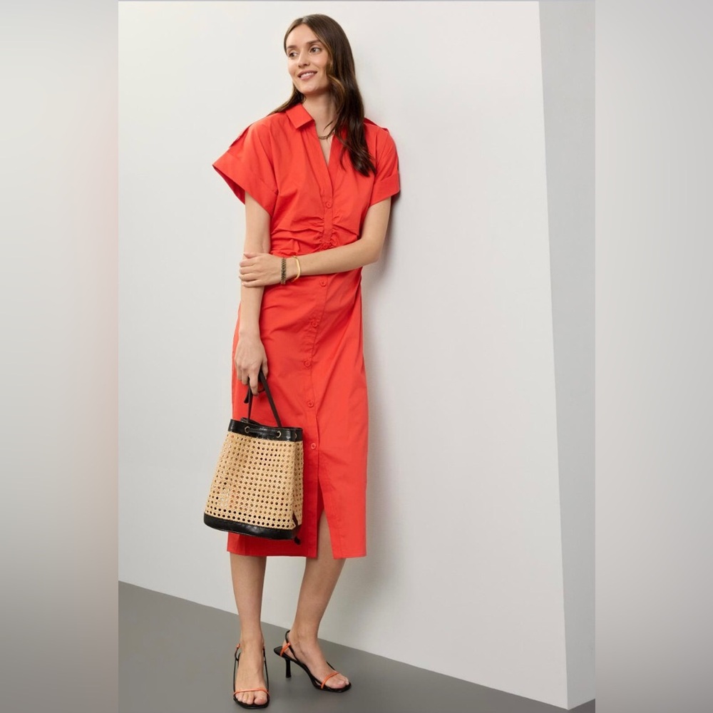 SAUNDERS COLLECTIVE/ Red Ruched Shirt Dress - Sz 14
